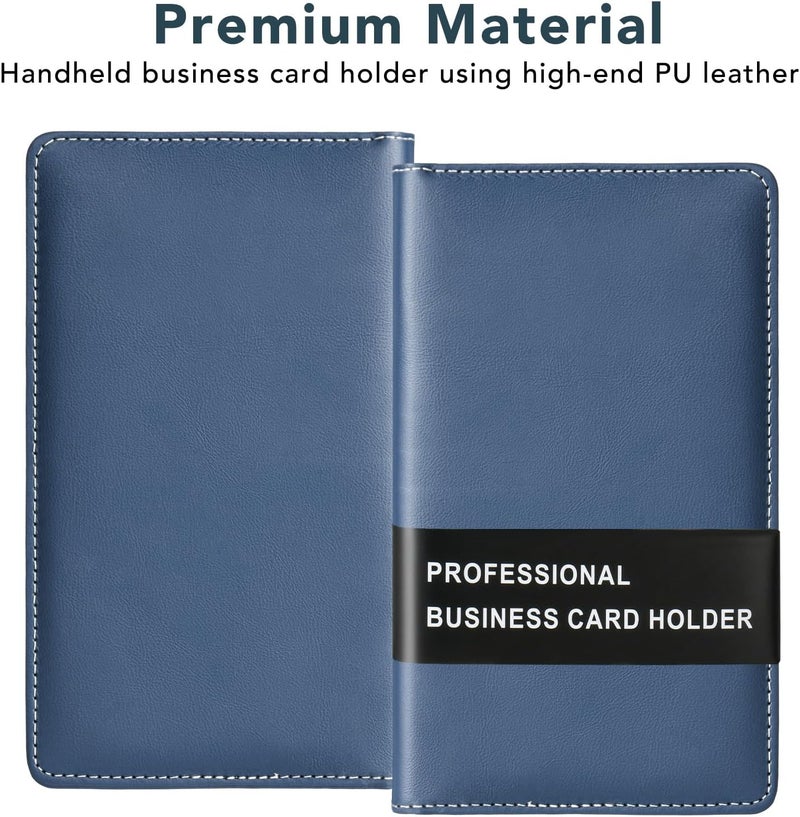 DMFLY Leather Professional Business Card Holder Organizer Book - 300 Card Capacity Premium PU Folder with Soft Cover, Name Card Credit Cards Binder for Men/Women, Dark Blue - Image 4